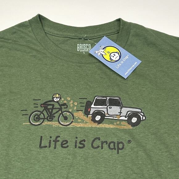 Life Is Crap Shirt Mens Size Large Green Short Sleeve Funny Comic Humor Tee - Picture 2 of 12